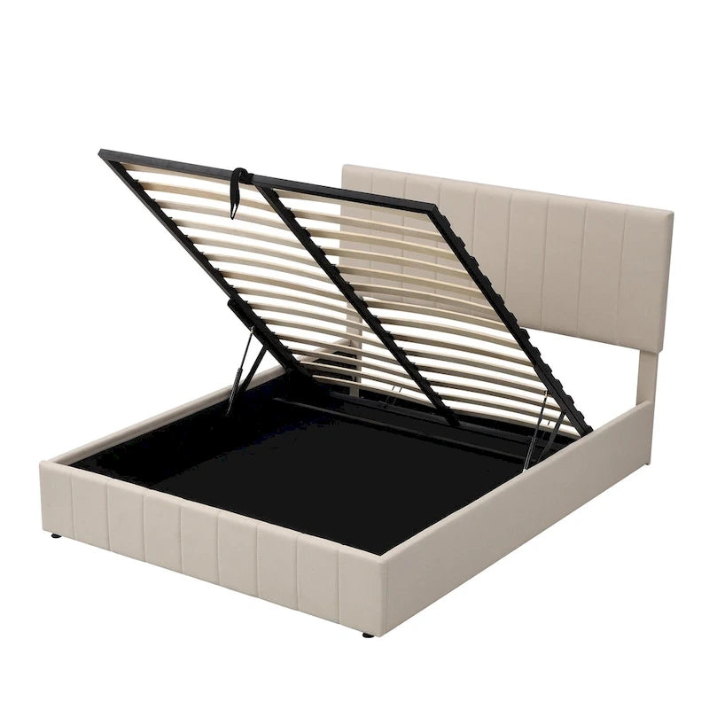 Letto imbottito moderno con piattaforma e sistema di sollevamento idraulico