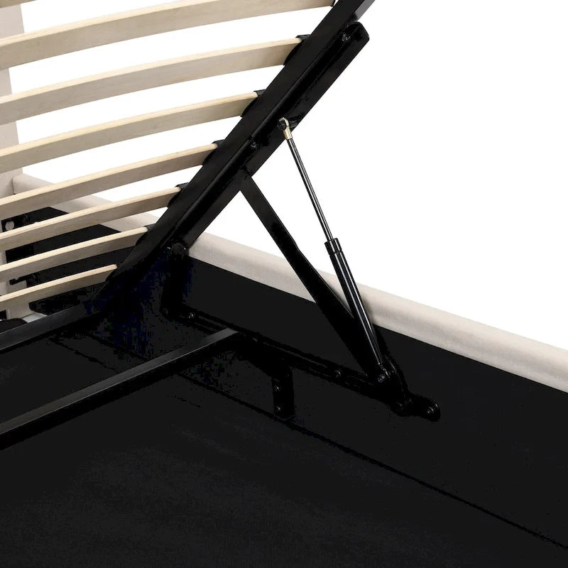 Letto imbottito moderno con piattaforma e sistema di sollevamento idraulico
