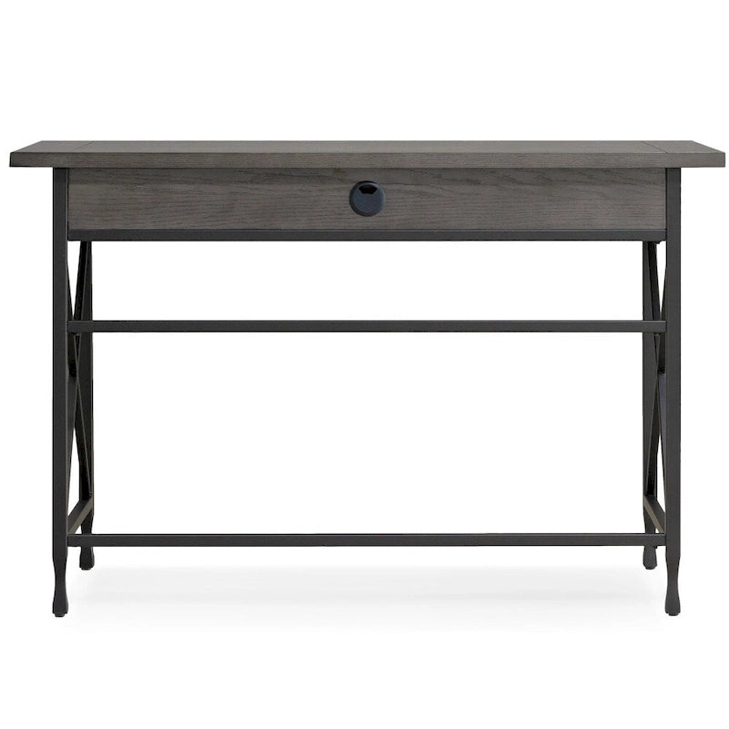 Scrivania/Tavolo da Computer Grigio in Metallo e Legno con 1 Cassetto