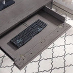Scrivania/Tavolo da Computer Grigio in Metallo e Legno con 1 Cassetto