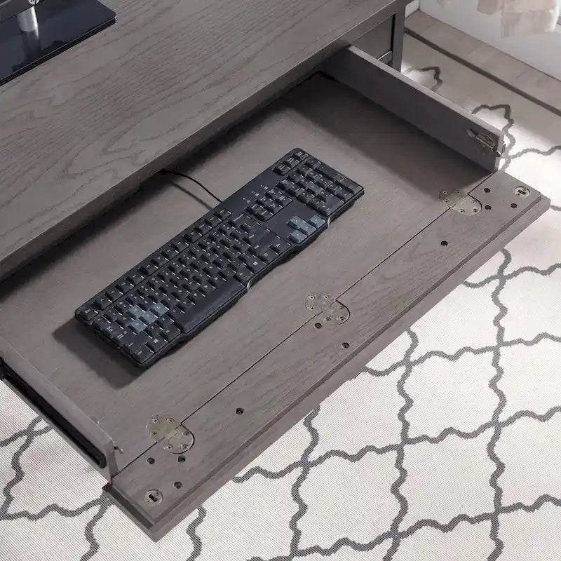Scrivania/Tavolo da Computer Grigio in Metallo e Legno con 1 Cassetto