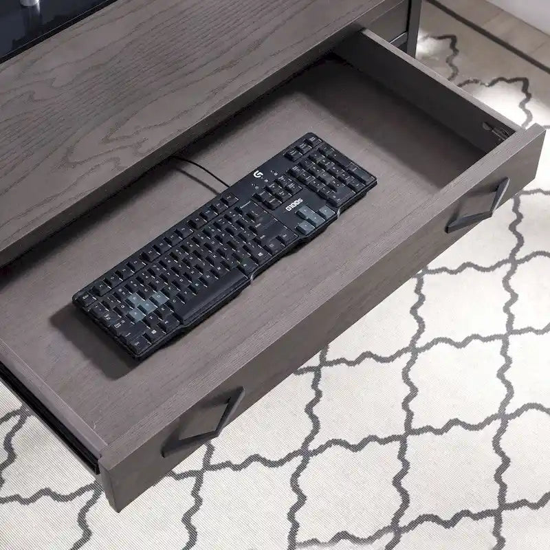 Scrivania/Tavolo da Computer Grigio in Metallo e Legno con 1 Cassetto