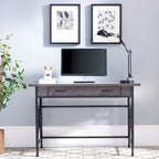 Scrivania/Tavolo da Computer Grigio in Metallo e Legno con 1 Cassetto
