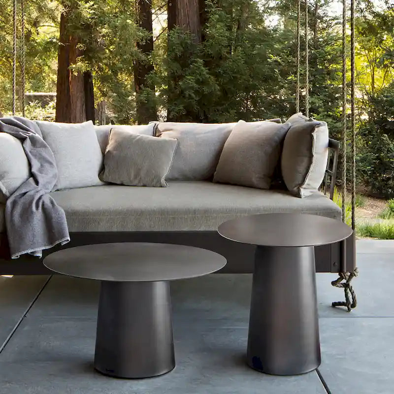   Outdoor Mid Century Modern Metal Single Round Coffee Table -Black 23.6 W