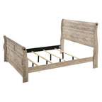 Set da camera da letto Imerland in finitura bianco lavato contemporaneo con letto a slitta, comò, specchio, due comodini