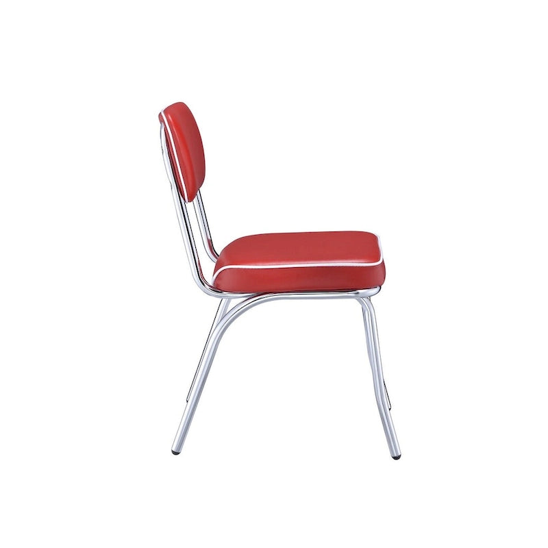 Set di 2 sedie da pranzo, in similpelle rossa retrò, gambe in metallo cromato