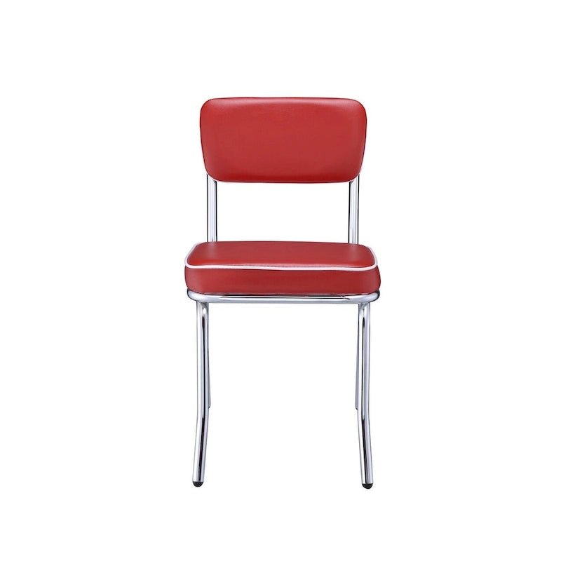 Set di 2 sedie da pranzo, in similpelle rossa retrò, gambe in metallo cromato