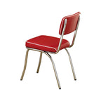 Set di 2 sedie da pranzo, in similpelle rossa retrò, gambe in metallo cromato