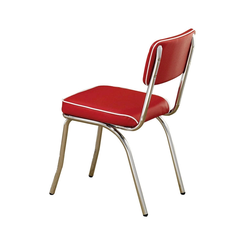 Set di 2 sedie da pranzo, in similpelle rossa retrò, gambe in metallo cromato