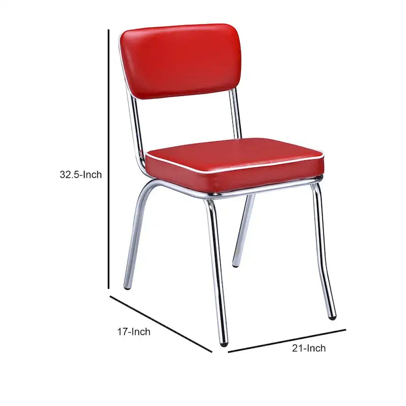 Set di 2 sedie da pranzo, in similpelle rossa retrò, gambe in metallo cromato
