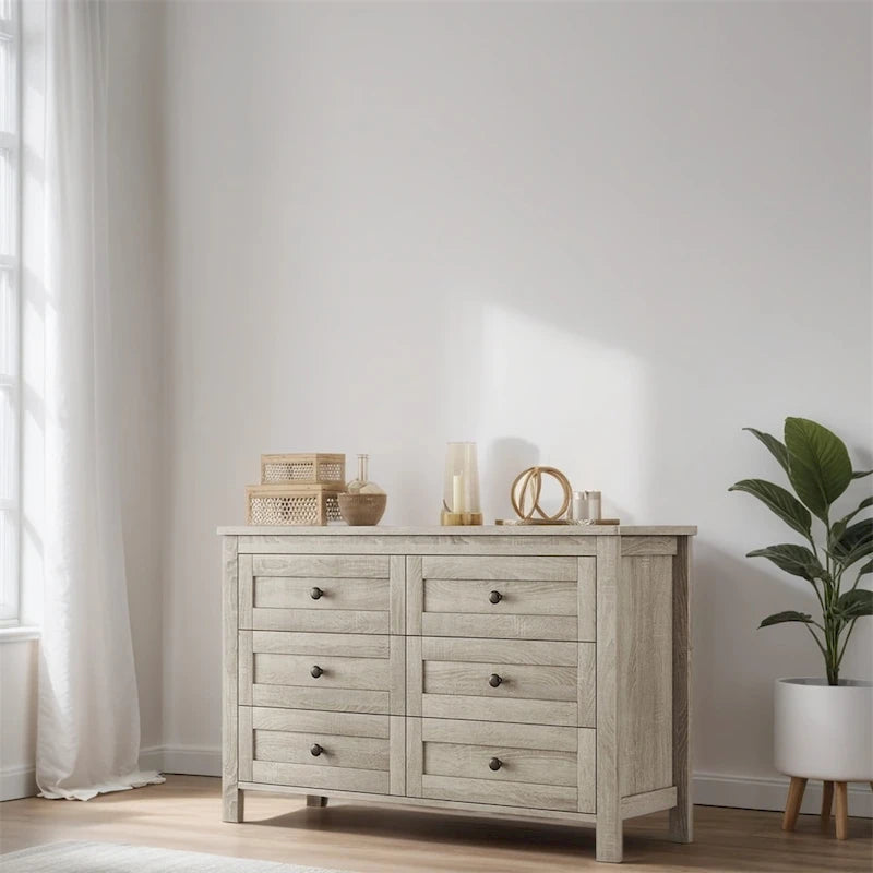 Cassettiera in legno stile rustico con 6 cassetti
