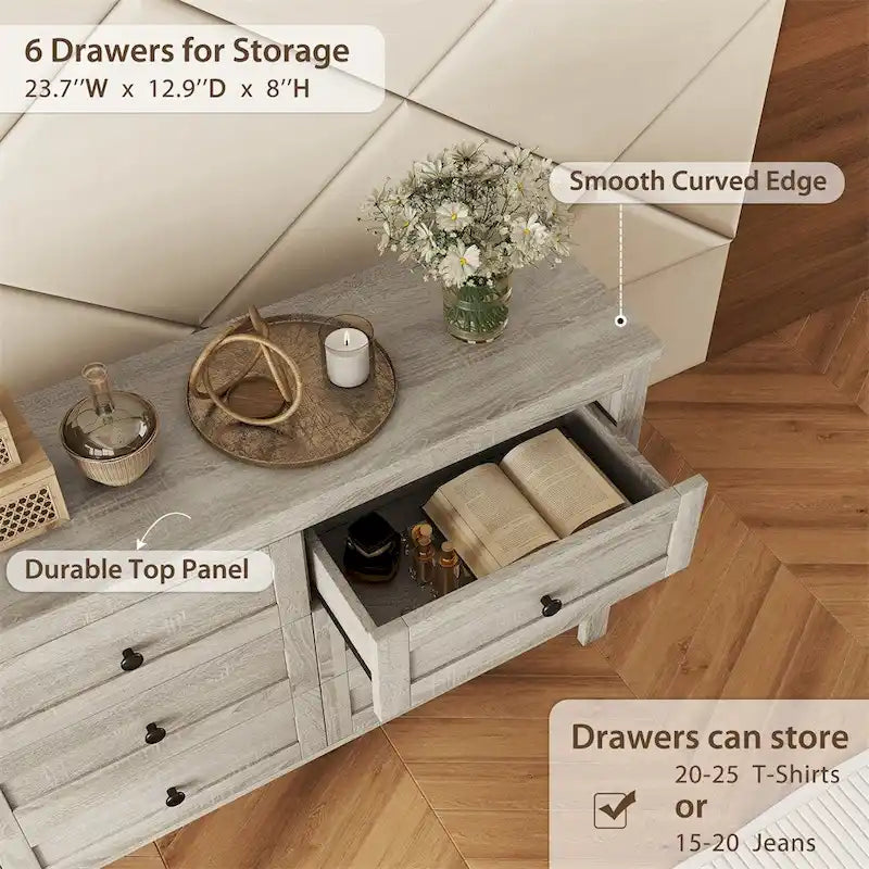 Cassettiera in legno stile rustico con 6 cassetti