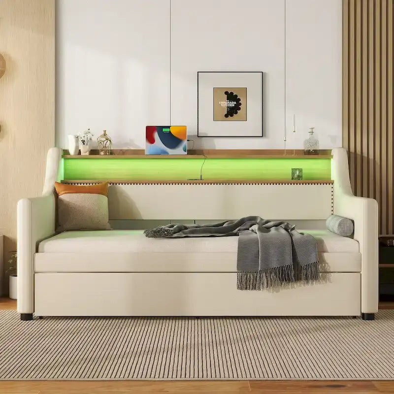 Divano letto singolo in similpelle con letto estraibile a rotelle