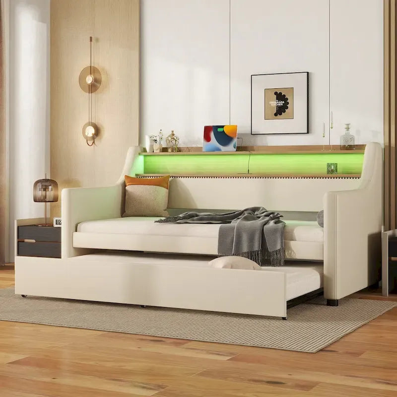 Divano letto singolo in similpelle con letto estraibile a rotelle