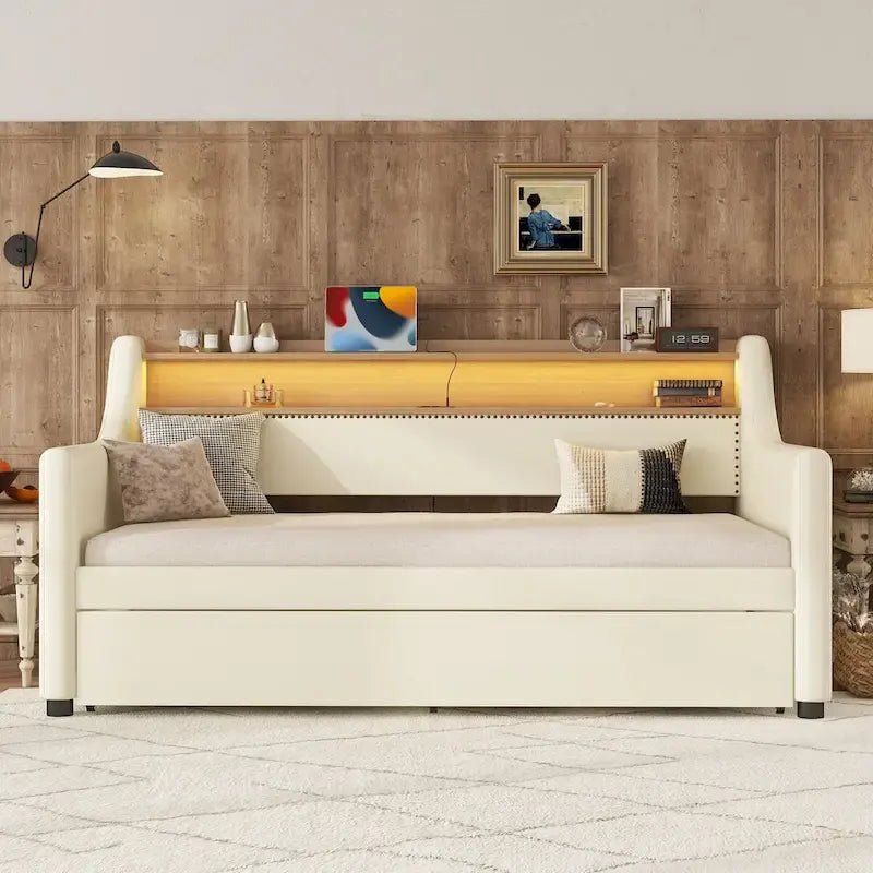 Divano letto singolo in similpelle con letto estraibile a rotelle