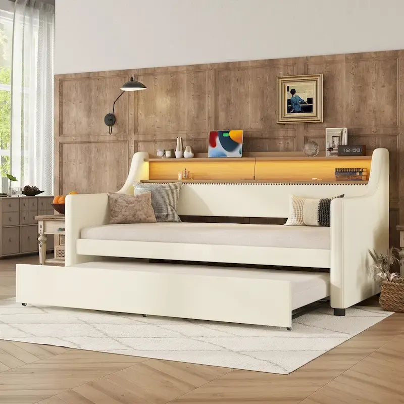 Divano letto singolo in similpelle con letto estraibile a rotelle