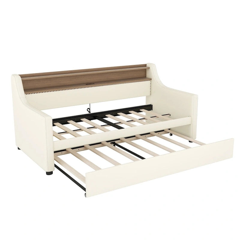 Divano letto singolo in similpelle con letto estraibile a rotelle
