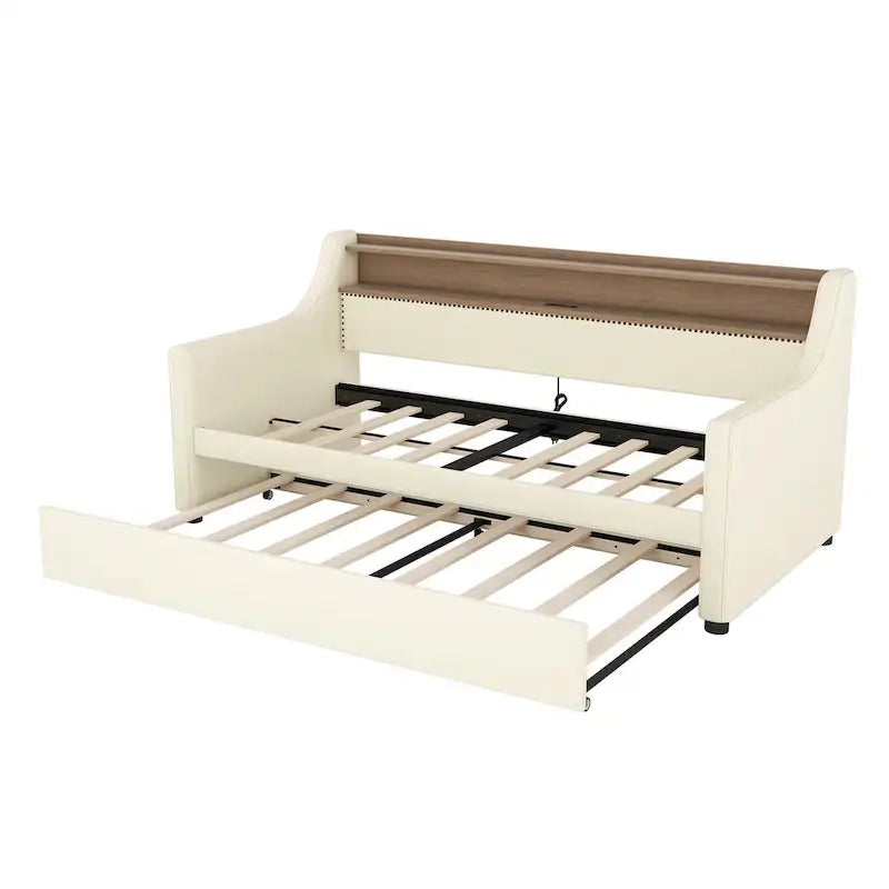 Divano letto singolo in similpelle con letto estraibile a rotelle