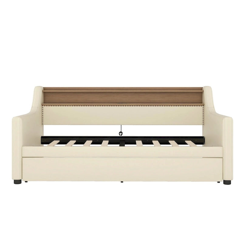 Divano letto singolo in similpelle con letto estraibile a rotelle