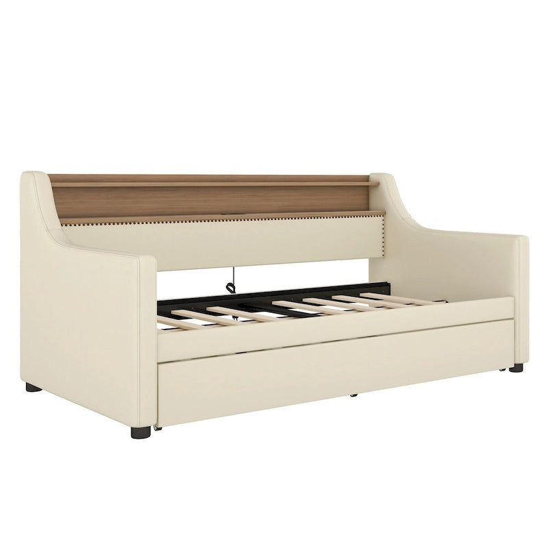 Divano letto singolo in similpelle con letto estraibile a rotelle
