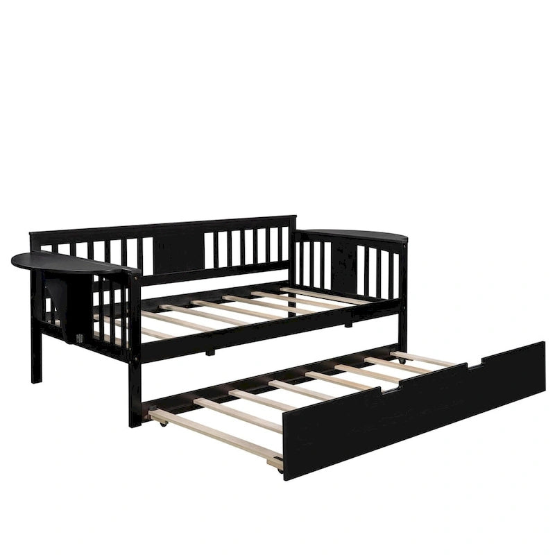 Letto a una piazza e mezza in legno con letto estraibile, divano letto per camera da letto o soggiorno