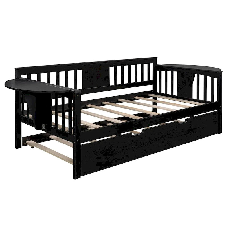 Letto a una piazza e mezza in legno con letto estraibile, divano letto per camera da letto o soggiorno