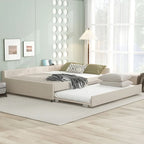 Letto a piattaforma Queen imbottito con USB e letto estraibile