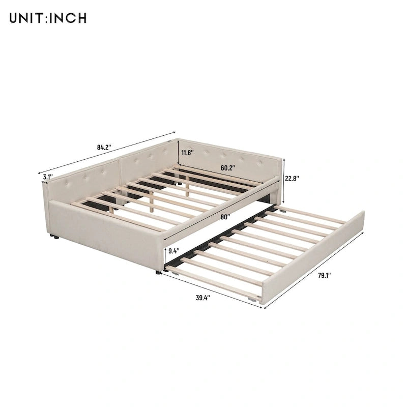 Letto a piattaforma Queen imbottito con USB e letto estraibile