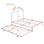 Letto a piattaforma in metallo full size con rotelle estraibili (twin size)