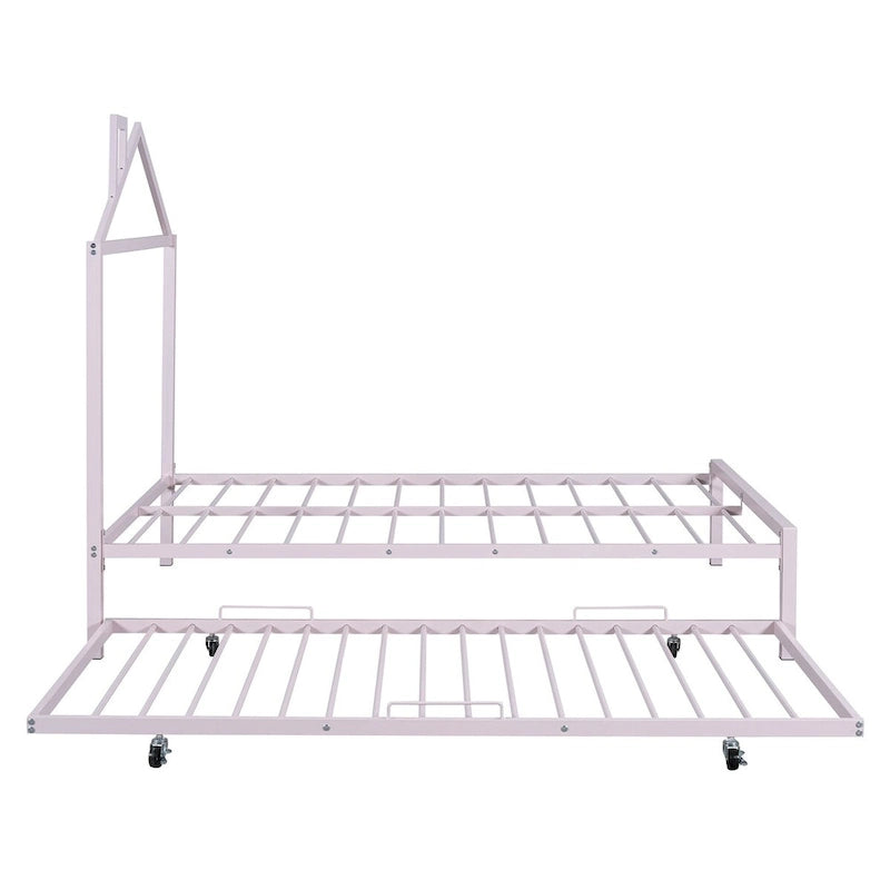 Letto a piattaforma in metallo full size con rotelle estraibili (twin size)