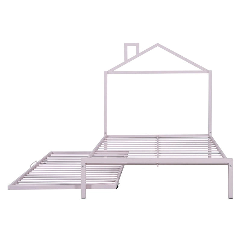 Letto a piattaforma in metallo full size con rotelle estraibili (twin size)