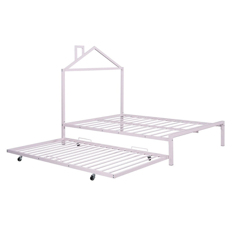 Letto a piattaforma in metallo full size con rotelle estraibili (twin size)