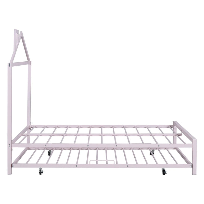 Letto a piattaforma in metallo full size con rotelle estraibili (twin size)