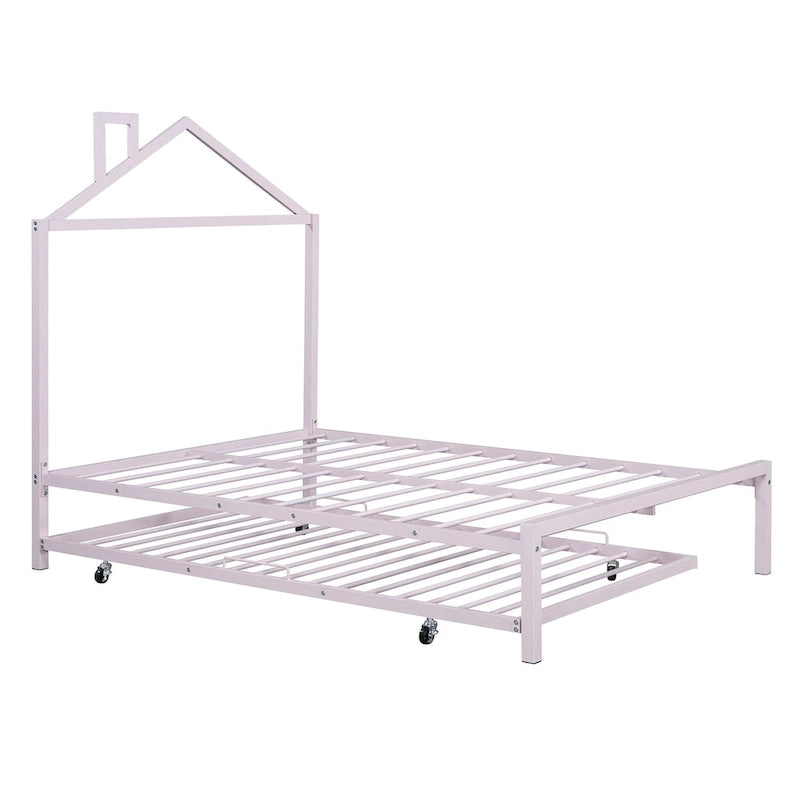 Letto a piattaforma in metallo full size con rotelle estraibili (twin size)