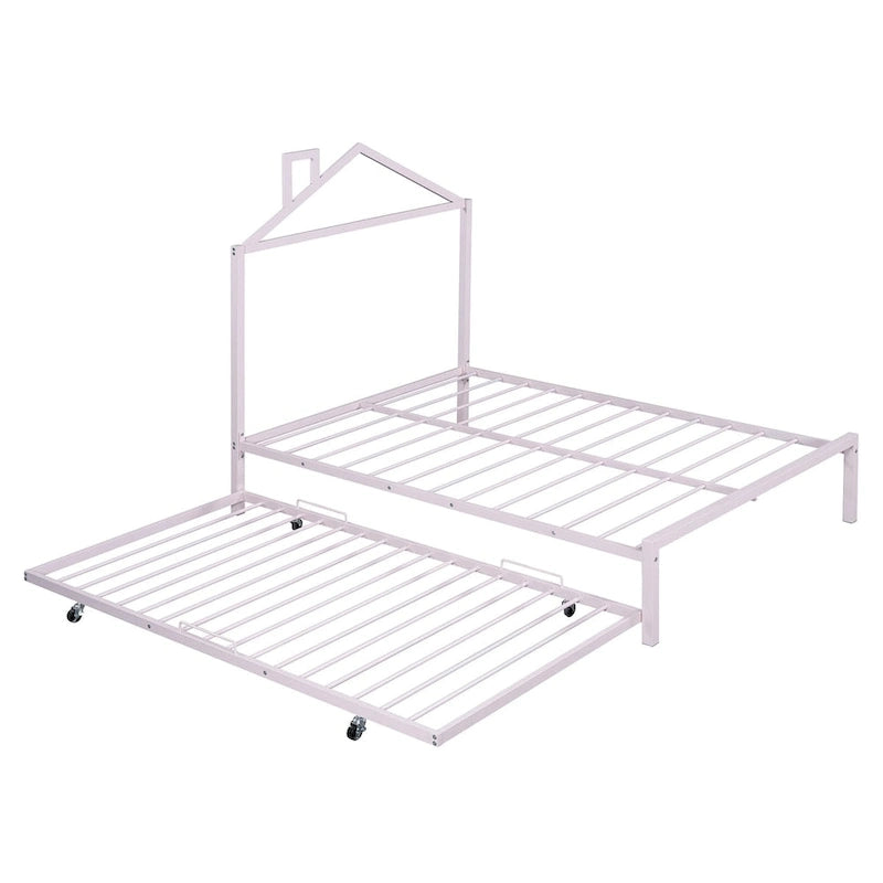 Letto a piattaforma in metallo full size con rotelle estraibili (twin size)