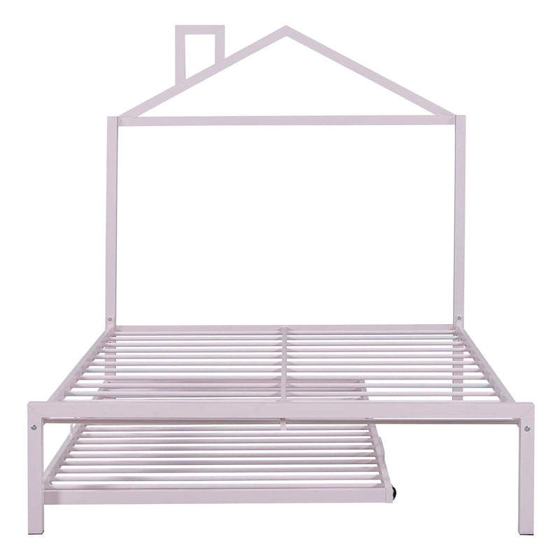 Letto a piattaforma in metallo full size con rotelle estraibili (twin size)