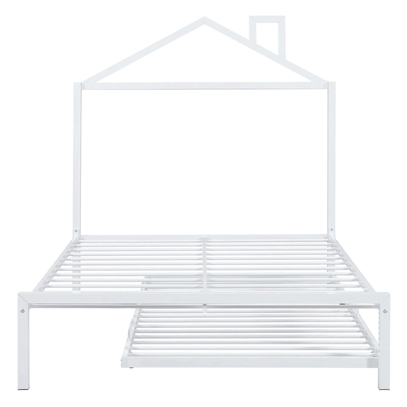 Letto a piattaforma in metallo full size con rotelle estraibili (twin size)