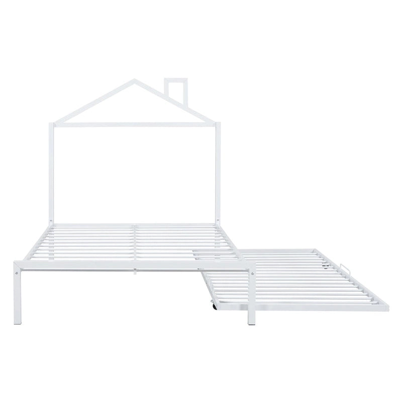 Letto a piattaforma in metallo full size con rotelle estraibili (twin size)