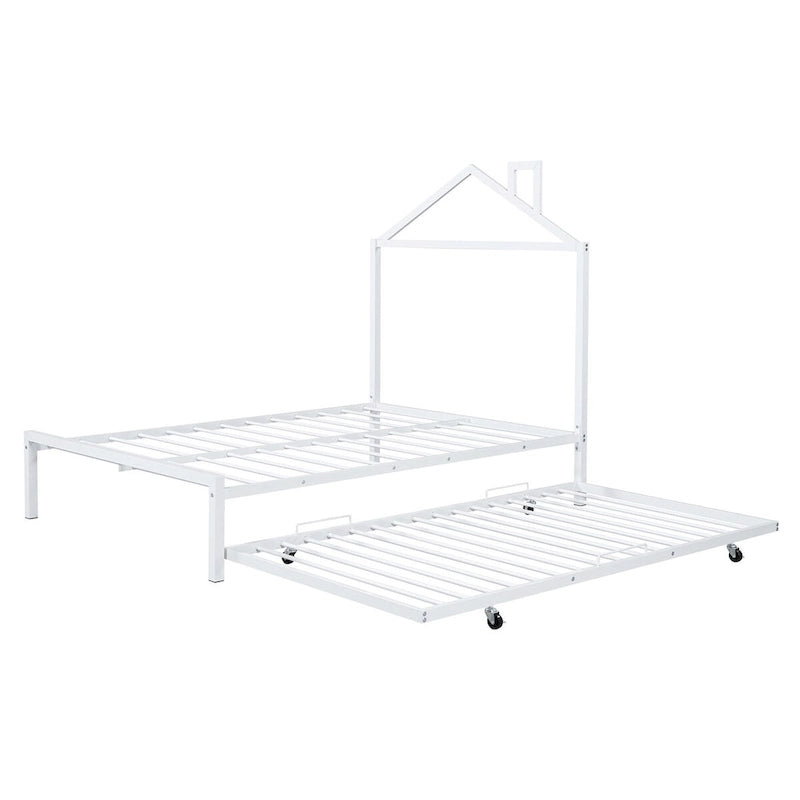 Letto a piattaforma in metallo full size con rotelle estraibili (twin size)