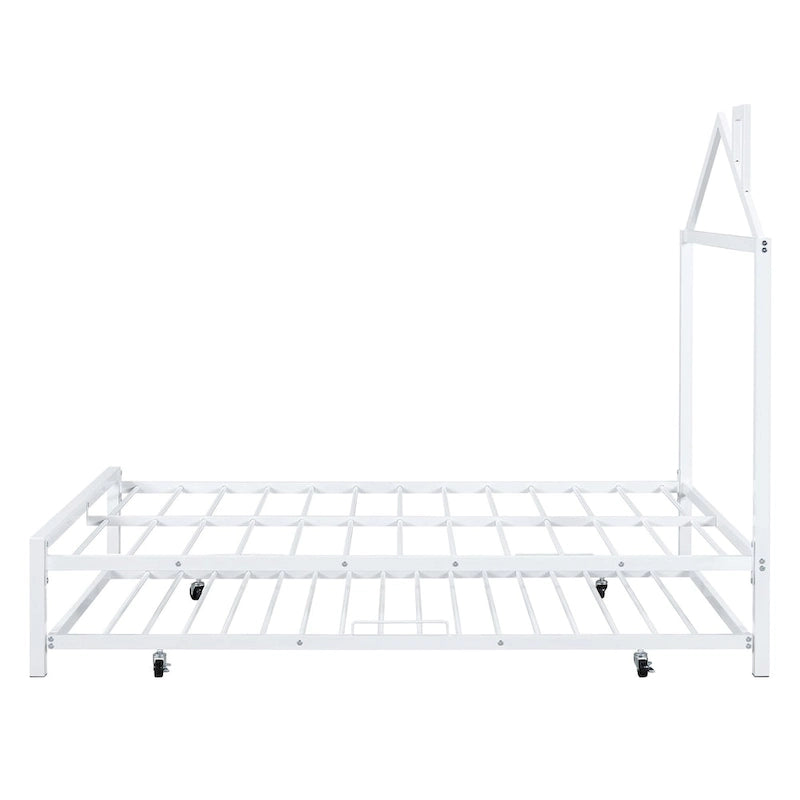 Letto a piattaforma in metallo full size con rotelle estraibili (twin size)