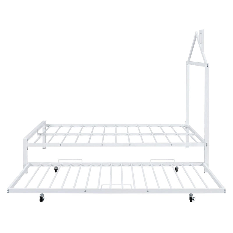 Letto a piattaforma in metallo full size con rotelle estraibili (twin size)
