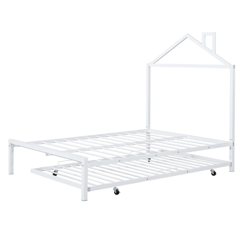 Letto a piattaforma in metallo full size con rotelle estraibili (twin size)