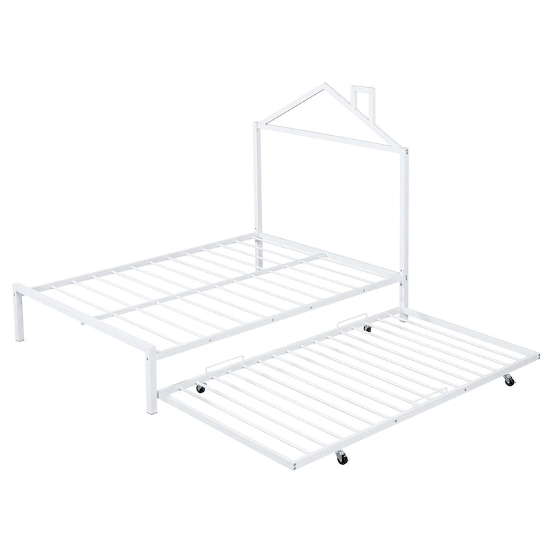 Letto a piattaforma in metallo full size con rotelle estraibili (twin size)