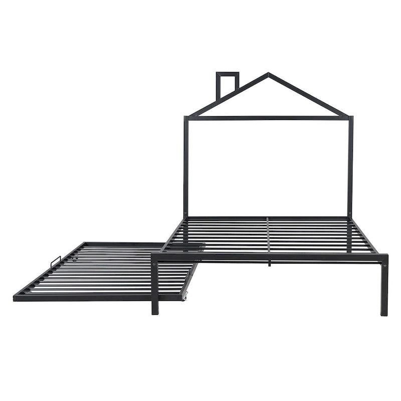Letto a piattaforma in metallo full size con rotelle estraibili (twin size)