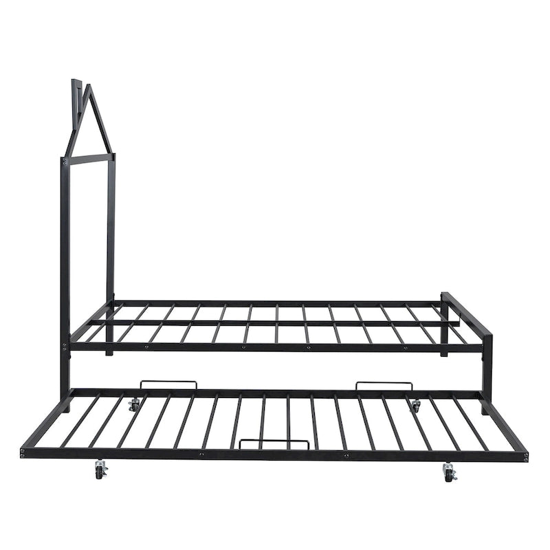 Letto a piattaforma in metallo full size con rotelle estraibili (twin size)