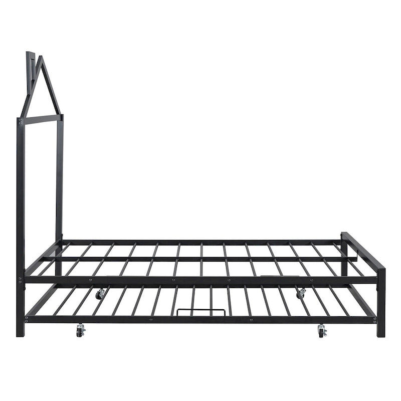 Letto a piattaforma in metallo full size con rotelle estraibili (twin size)