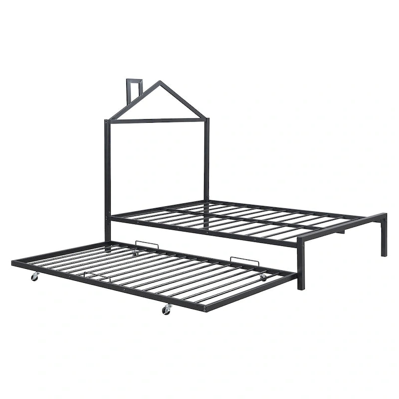 Letto a piattaforma in metallo full size con rotelle estraibili (twin size)