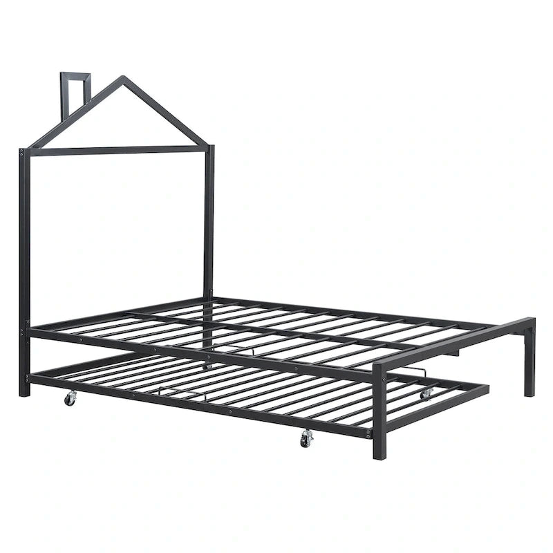 Letto a piattaforma in metallo full size con rotelle estraibili (twin size)