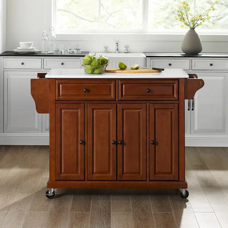 Carrello da cucina con top in granito a tutta grandezza, colore ciliegio - 51,5 L x 18 P x 36,5 H