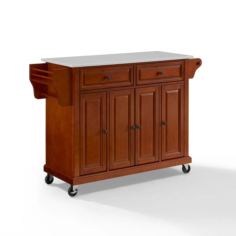 Carrello da cucina con top in granito a tutta grandezza, colore ciliegio - 51,5 L x 18 P x 36,5 H